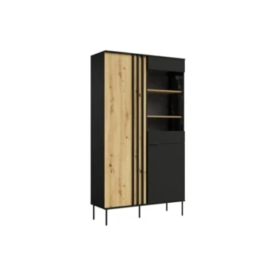 Afbeelding van Vente unique Vitrinekast met 2 deuren en 3 vakken ledverlichting Zwart houtlook TUNALO L 110.5 cm x H 195 D 40