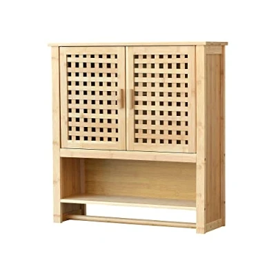 Afbeelding van Badkamerkast Borlänge bamboe 66x62x20 cm met handdoekhouder