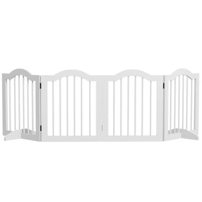 Afbeelding van PawHut Opvouwbaar hondenhek, 4 stuks, 203,5 x 61 cm, met deur, 2 steunvoeten, vrijstaand, voor keuken, hal, wit