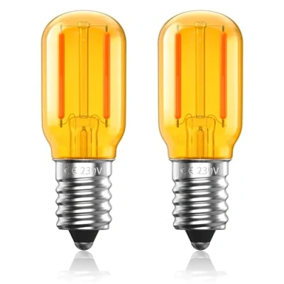Afbeelding van Luxvista Vintage led lamp, 1 W, E14, warmwit, 2000 K, T22, kleine schroefbasis, amberkleurig, lage helderheid, komt overeen met 10 E14 filamentlamp, niet dimbaar, 2 stuks