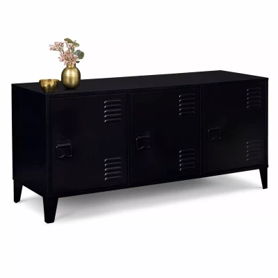 Afbeelding van Buffet bas ESTER 3 portes métal noir design industriel 113 cm