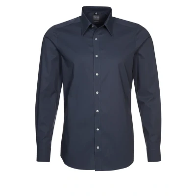 Afbeelding van OLYMP Overhemd Body fit / Level 5 (Five) Navy maat 40 Heren Overhemden Formeel Five Effen met Slim Pasvorm Katoen
