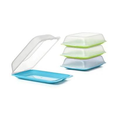 Afbeelding van TATAY Set van 4 Fresh MAXI worstdozen, BPA vrij, herbruikbaar, stapelbaar, vaatwasser en magnetronbestendig, kleuren blauw groen. Afmetingen 17 x 6,2 25,2 cm 1181202