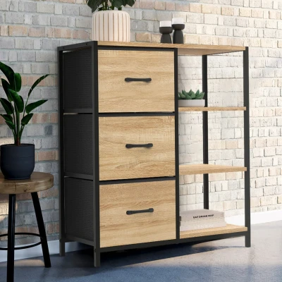 Afbeelding van UTAH dressoir met 3 laden en legplanken, industrieel ontwerp, 70 cm