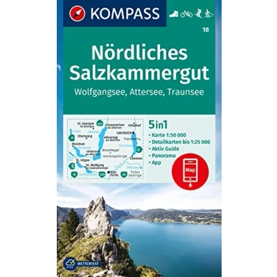 Afbeelding van KOMPASS Wanderkarte 18 Nördliches Salzkammergut, Wolfgangsee, Attersee, Traunsee 1:50.000
