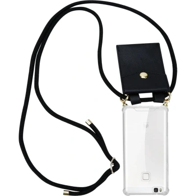 Afbeelding van Cadorabo Hoesje geschikt voor Huawei P9 LITE 2016 / G9 in ZWART Silicone Mobiele telefoon ketting beschermhoes met gouden ringen, koordriem en afneembare etui