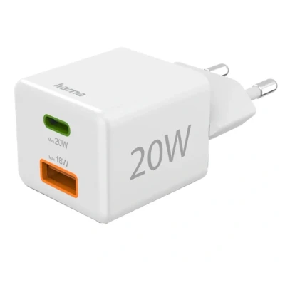 Afbeelding van Hama Schnellladegerät, 1x USB C PD, A QC, Mini Ladegerät, 20 W, Weiß oplader Binnen, Thuis Aantal uitgangen: 2 x A, bus (Power Delivery)