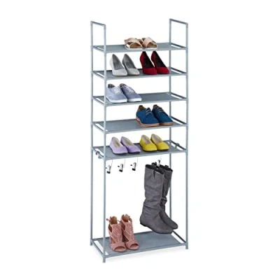 Afbeelding van Relaxdays schoenenrek metaal opbergrek schoenen open schoenenkast laarzen smal grijs
