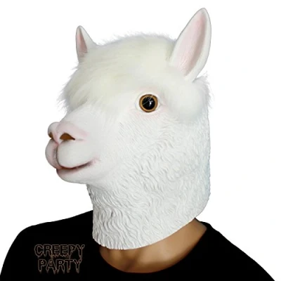 Afbeelding van CreepyParty Halloween kostuum party latex masker dier hoofd alpaca lama