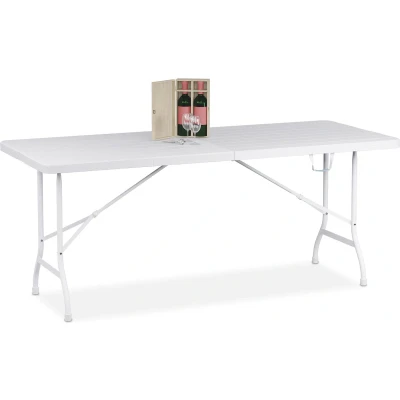Afbeelding van Relaxdays tuintafel eettafel tuin buitentafel biertafel klaptafel buiten 180 cm wit