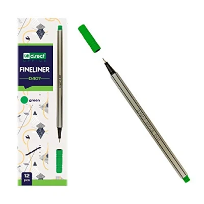 Afbeelding van D.RECT 12 stuks D407 fineliner voor dagelijks gebruik schrijf en school hoge kwaliteit lijnbreedte ca. 0,4 mm groen