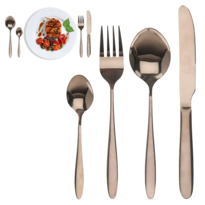 Afbeelding van Cheqo® Luxe Koper Bestekset RVS Titanium Koperkleurig 16 Delig Bestek Lepels Messen Vorken Voor 4 Personen