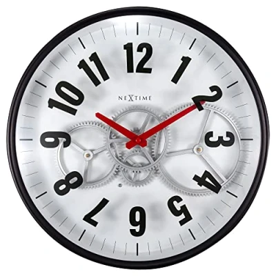 Afbeelding van Nextime Ne 3259Wi Moderne Gear Wandklok 36 Cm Wit/Zwart