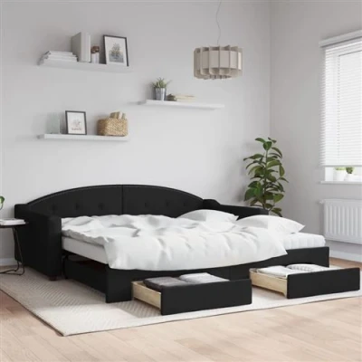 Afbeelding van vidaXL Slaapbank met onderschuifbed en lades 100x200 cm stof zwart