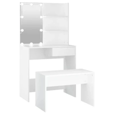 Image de vidaXL Ensemble de coiffeuse avec LED Blanc Bois d&#039;ingénierie3114107