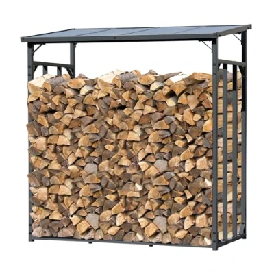 Afbeelding van QUICK STAR Brandhoutrek van metaal, antraciet, XXL, 185 x 70 cm, 2,3 m3, stapelhulp voor buiten