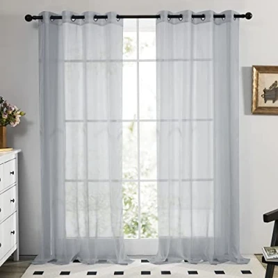 Afbeelding van Deconovo 2 stuks semi transparante gordijnen in linnenlook voor slaapkamer, 140 x 137 cm (breedte lengte), grijs