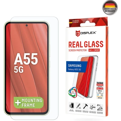 Afbeelding van Displex Real Glass, 2D Panzerglas + Handyhülle (1 Stuk, Samsung Galaxy A55), Smartphone beschermfolie, Transparant