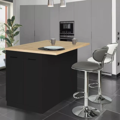 Image de Ilot central IVO 120 cm bois noir avec plan de travail façon hêtre