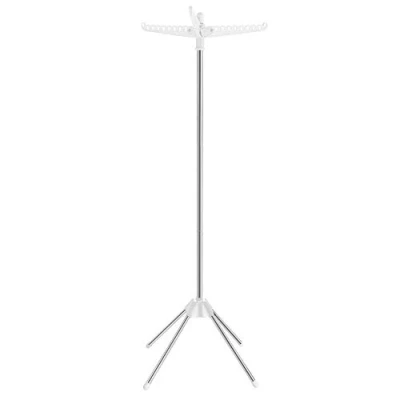 Afbeelding van SONGMICS Droogrek, staande droger, 3 draaibare armen voor kleerhangers, 4 voeten, binnen, roestvrij staal, maximaal 27 kleding, hoogte 150 cm, wit en zilver LLR510W01