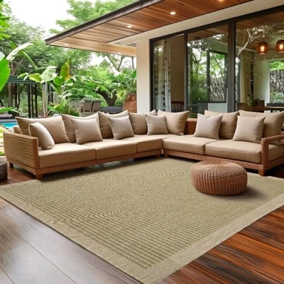Afbeelding van SIMPEX Outdoortapijt, weerbestendig, voor terras, balkon, tuin, keuken, effen design, plat weefsel, sisal look, afwasbaar, afmetingen: 140 x 200 cm, kleur: groen