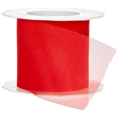 Afbeelding van C.E. Pattberg Organzaband, transparant, rood, 22 m lang, 7,1 cm breed, accessoires voor decoratie en handwerk, cadeaulint, elke gelegenheid