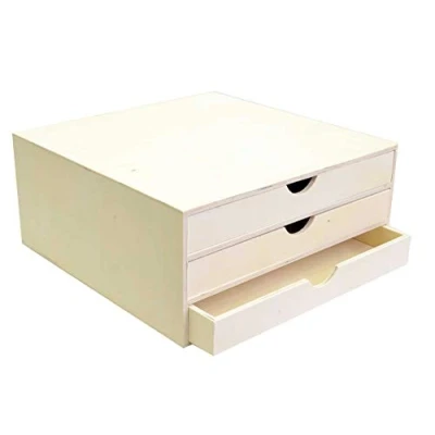 Image de Support à décorer en bois Bloc avec trois tiroirs 34,5 x 34 15,5 cm