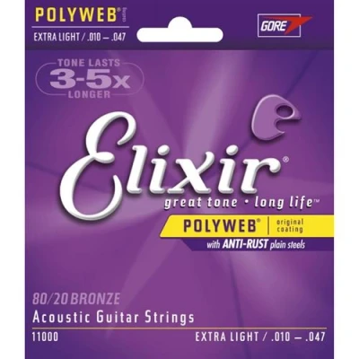 Image de Jeu de cordes guitare acoustique / folk elixir polyweb extra light 10 14 23 30 39 47