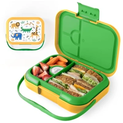 Afbeelding van BOZ bento box voor kinderen, lunchbox peuters kleuterschool, waterdichte met 4 vakken, vaatwasmachinebestendig,
