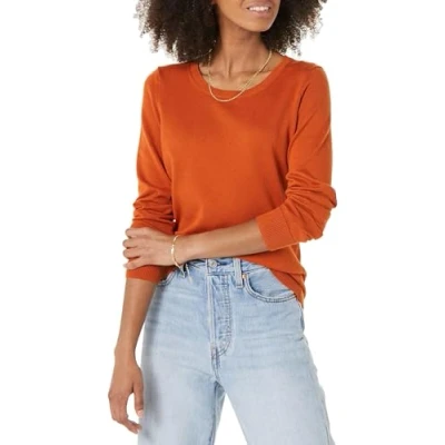 Image de Amazon Essentials Chandail léger à manches longues et encolure ras du cou pour femme (disponible en grande taille), rouille, taille XXL
