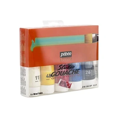 Afbeelding van Pébéo Gouache Primary Pack met 5 tubes à 100 ml, verschillende kleuren