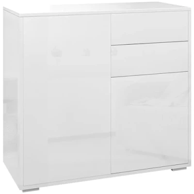 Afbeelding van HOMCOM Dressoir opbergkast met 2 laden, deuren plank, 79 x 36 74 cm, wit glanzend
