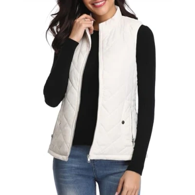 Afbeelding van Fuinloth Mouwloze jassen voor dames, extra warm vest, mouwloos, rolkraag, grote maat, winter, donsjack, Wit.