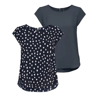 Afbeelding van ONLY Onlvic S/S Solid AOP Top Ptm T shirt voor dames, korte mouwen, Set van 2 (Pack C: Ombre Blue/Night Sky Big Karo Print)