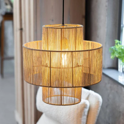 Afbeelding van Soga hanglamp, stekker, naturel, jute, Ø 40 cm