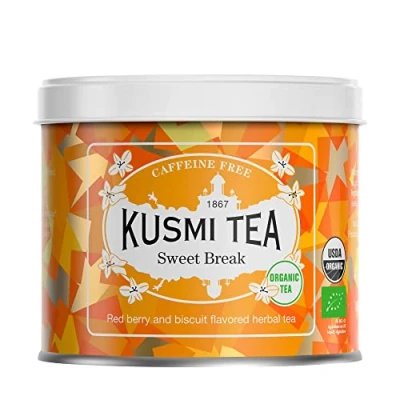 Image de Kusmi Tea Sweet Break Infusion Bio Mélange d&#039;Hibiscus, Plantes, Fruits Rouges et Notes Biscuitées Hibiscus sans Théine Boîte Thé Métal 100g Quantité pour environ 50 Tasses