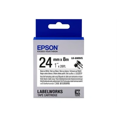 Image de Epson LK 6WBVS Vinyle noir sur blanc Rouleau (2,4 cm x 8 m) 1 cassette(s) ruban auto collant pour étiquettes à enrouler LabelWorks LW 1000P, 600P, 700, Z700FK, Z710, Z900FK