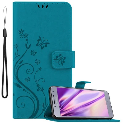 Afbeelding van Cadorabo Hoesje geschikt voor Samsung Galaxy J4 2018 in BLOEMEN BLAUW Beschermhoes bloemmotief met magnetische sluiting, standfunctie en kaartsleuven Book Case Cover Etui