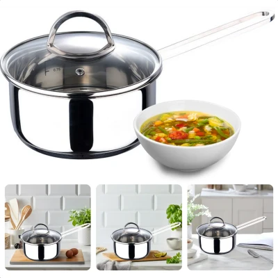 Afbeelding van Cheqo® Sauspan Met Deksel Kookpan Steelpan Ø16cm 1.35L RVS &amp; Aluminium Gas, Keramisch, Elektrisch Inductie Vaatwasserbestendig Inclusief Glazen Stoomgat Maataanduiding