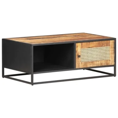 Afbeelding van Salontafel 90x50x35 cm ruw mangohout en natuurlijk riet