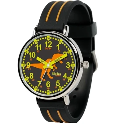 Afbeelding van KIDDUS Horloge voor kinderen van 5 10 jaar. Educatief polshorloge, tijdleraar, analoog met oefeningen om de tijd te leren lezen., 48, riem