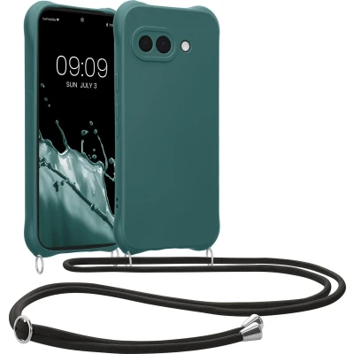 Afbeelding van kwmobile telefoonhoesjegeschikt voor Google Pixel 9a Hoesje van siliconen met telefoonkoord In petrol