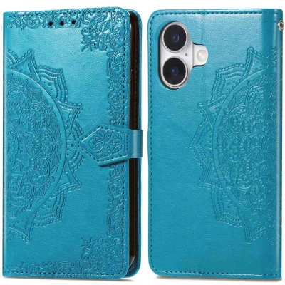 Afbeelding van imoshion Hoesje Geschikt voor iPhone 16 Met Pasjeshouder Mandala Bookcase Turquoise