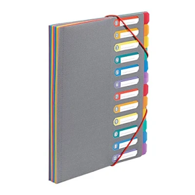 Afbeelding van Viquel A4 documentenmap met 12 vakken Uitbreidbare bureau organizer indexen Elastische sluiting Rainbow Touch grijs