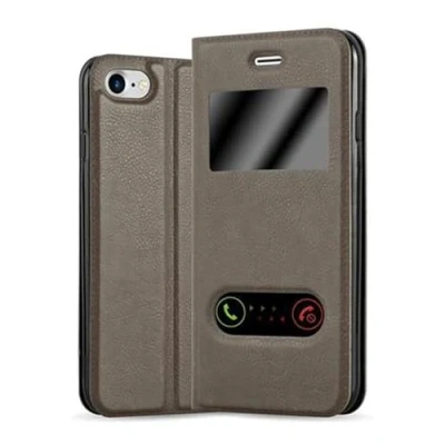 Afbeelding van Cadorabo Hoesje geschikt voor Apple iPhone 7 / 7S 8 SE 2020 in STEEN BRUIN Beschermhoes met magnetische sluiting, standfunctie en 2 kijkvensters Book Case Cover Etui