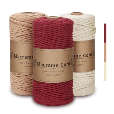 Afbeelding van VORHOT macramétouw, 3 mm, macramégaren, rood, katoen, macramégaren voor knutselen, handwerk, wandtapijt, decoratie boho