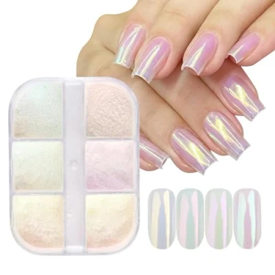 Afbeelding van GZSYY Nagelpoeder met pareleffect, chroom, nagelpoeder, 6 kleuren, glitter, nagelspiegel, metallic voor nail art
