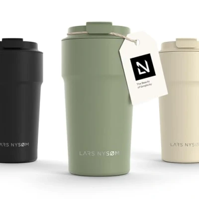 Afbeelding van LARS NYSØM &#039;Bevægelse&#039; Thermos Coffee Mug to go 500ml BPA vrij met Isolatie Lekvrije Roestvrijstalen Thermosbeker Sage