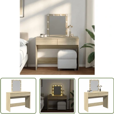 Afbeelding van Kaptafel met LED verlichting 100x40x130 cm sonoma eikenkleurig