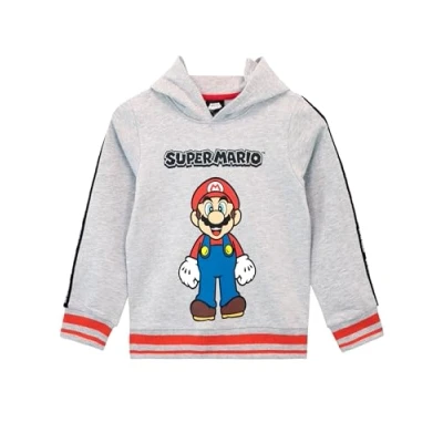 Afbeelding van Super Mario Hoodie jongens sweatshirt sweatshirts voor 3 tot 12 jaar officiële merchandise, grijs.